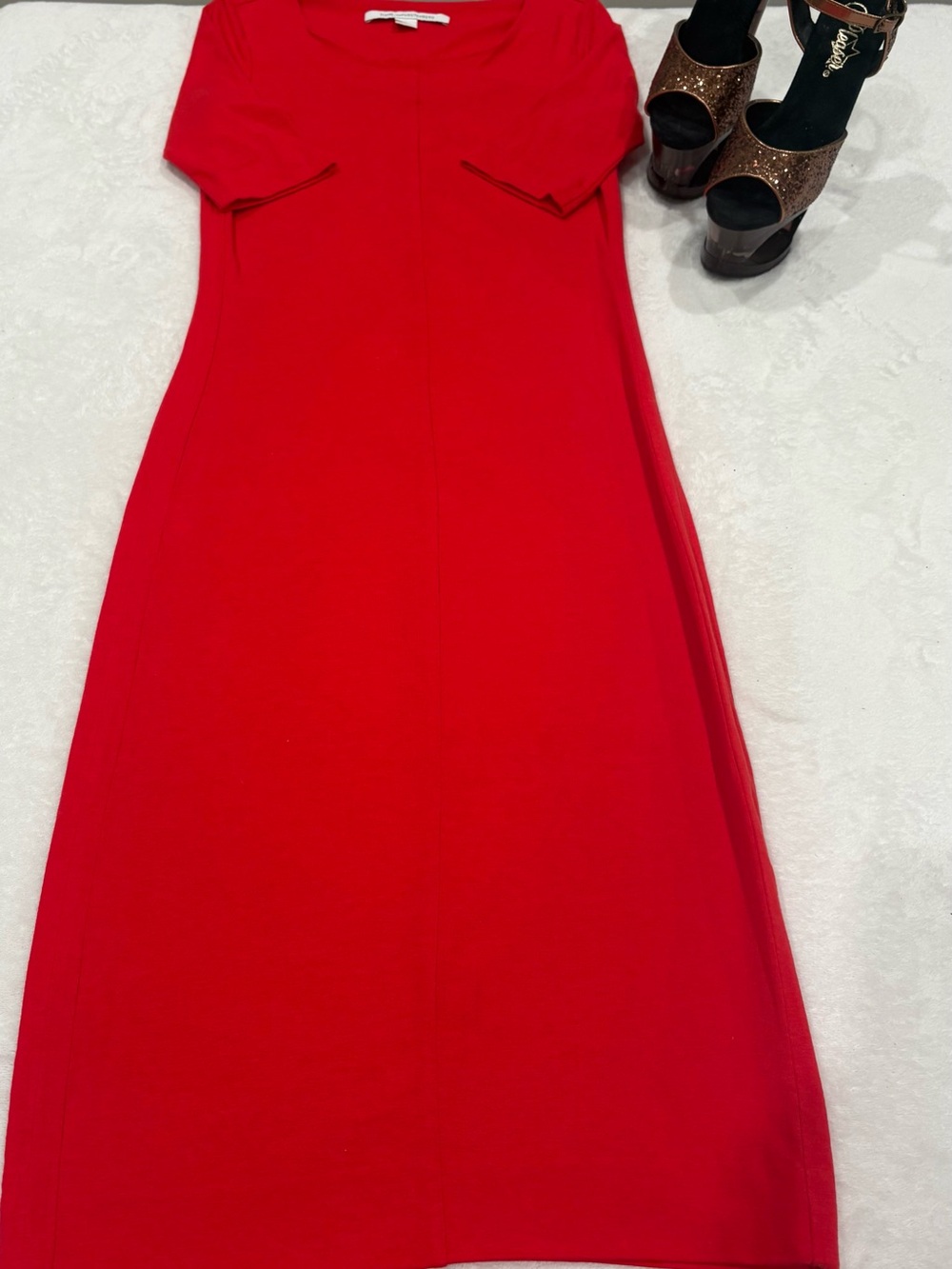 Diane Von Furstenburg Red Midi Dress Elegant Stretch Sheath Cocktail